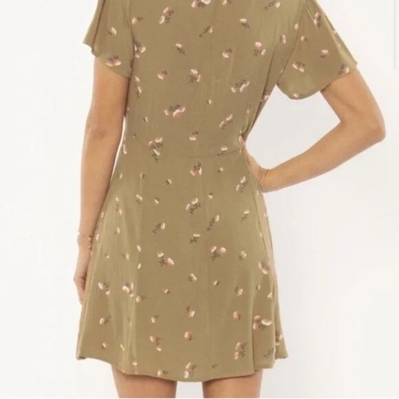 Amuse Society Yours to Keep Tan Light Brown Floral Crinkle Button Up Mini Dress - Picture 2 of 12